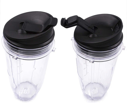 Ninja Replacement Blender Cups - 24 Oz with Lids | 2-Pack for Auto iQ Models BL480, BL482, BL642, BL682