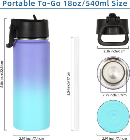 Volhoply 18oz Insulated Kids Water Bottle - Stainless Steel with Straw Lid | Double Wall Vacuum, Purple Blue