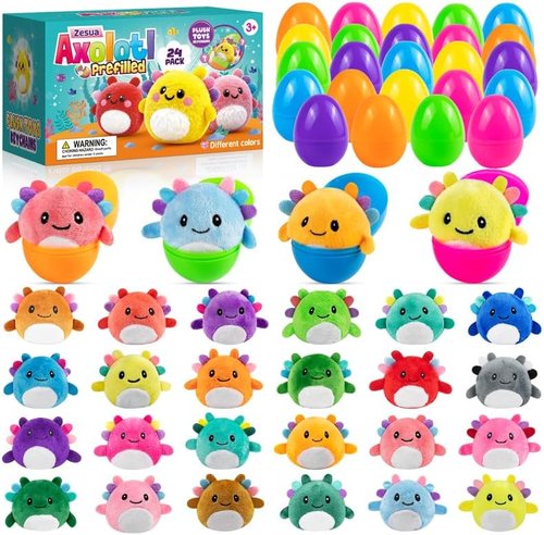 Axolotl Plush Toys - 24 Pack Prefilled Plastic Easter Eggs | Perfect Easter Basket Stuffers for Kids