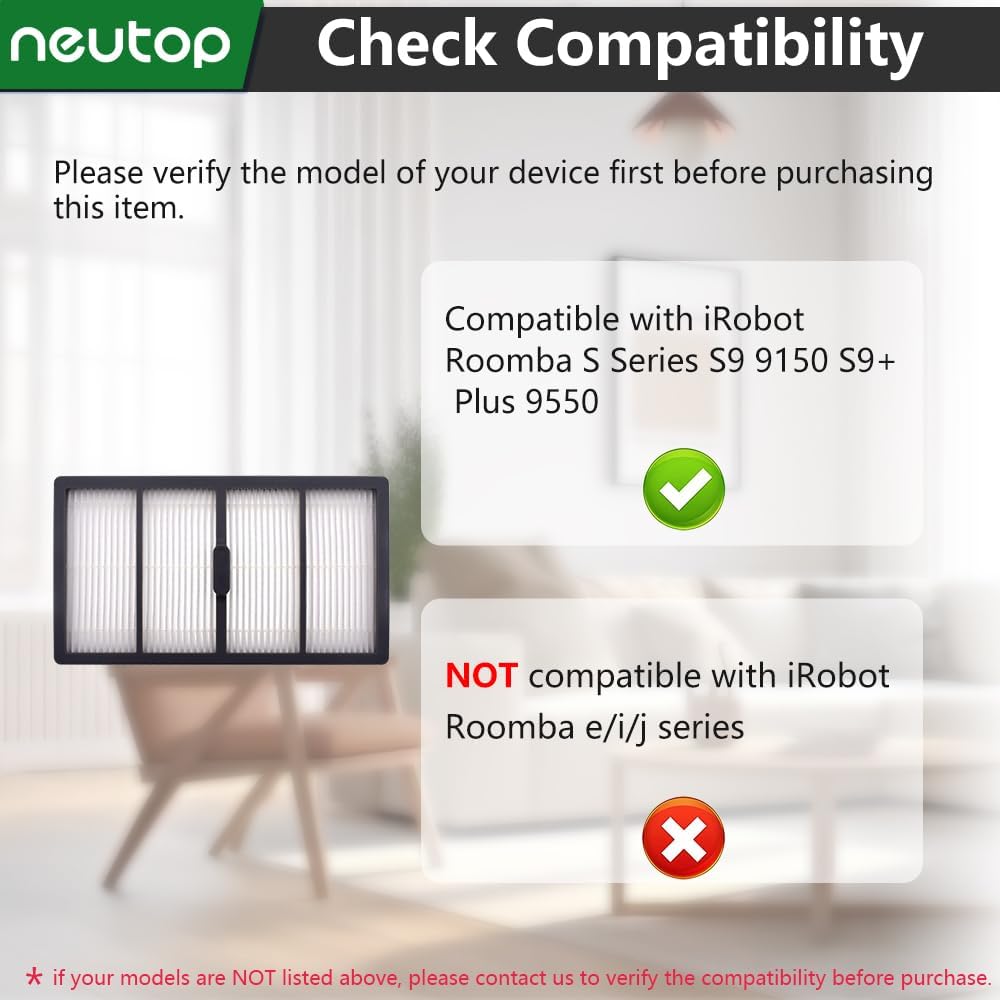 Neutop Replacement Filters for iRobot Roomba S9 Series | 8-Pack Compatible with S9, 9150, S9+ Plus, 9550