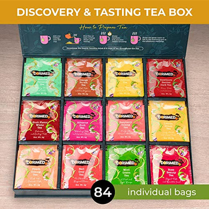 Discover Tasting Box – Assortment of 12 Teas & Herbal Infusions (84 individual sachets) – Black/White/Green/Matcha/Earl Grey/Oolong/Pu-Erh Tea – Gift Box - Teabags