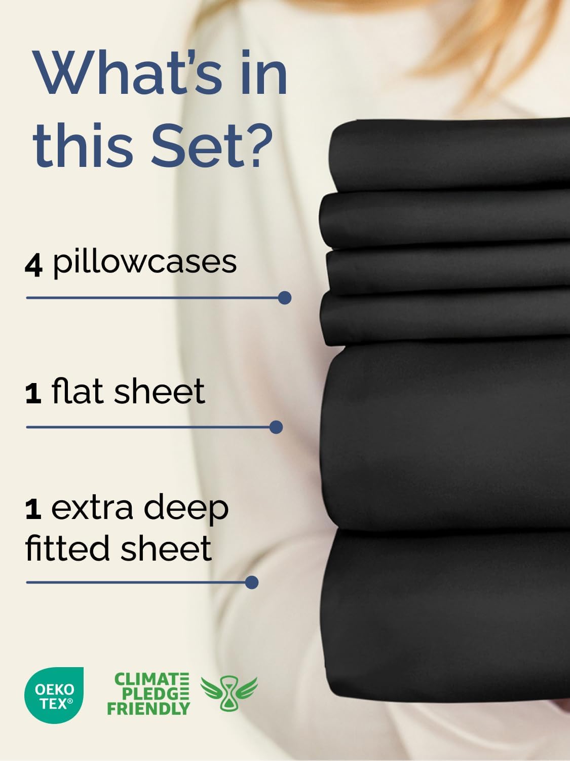 Skiennix Extra Deep King Sheet Set - 6 Piece Breathable Cooling Bedding - Soft, Wrinkle-Free Black