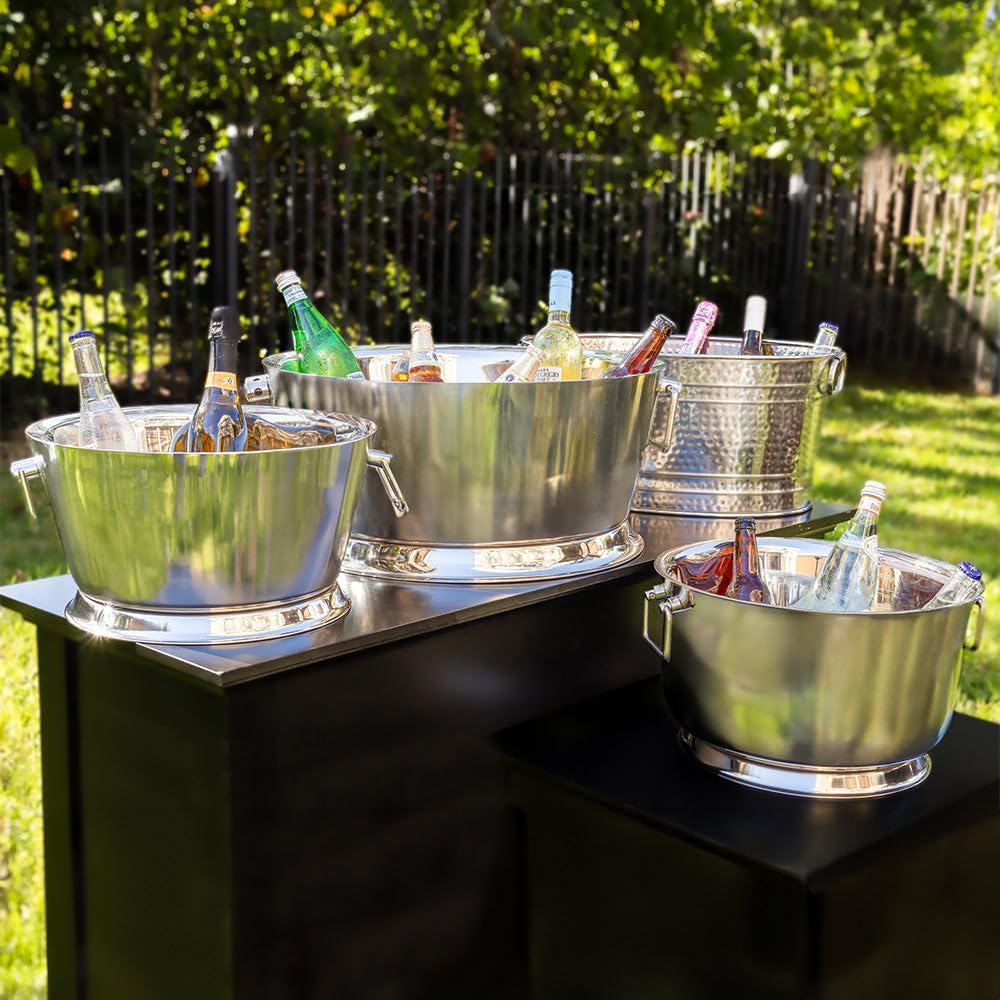 Sol Living Beverage Tub Large Ice Bucket with Handles Single Wall Stainless Steel Ice Bucket and Cooler for Wine, Drinks, Bar, Party, and Gift Beverage Cooler for Indoor and Outdoor Parties