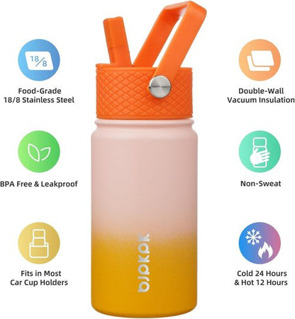 BJPKPK Insulated Water Bottle - 15 oz Stainless Steel Flask with Straw Lid | Reusable, Leak-Proof, BPA-Free - Coral