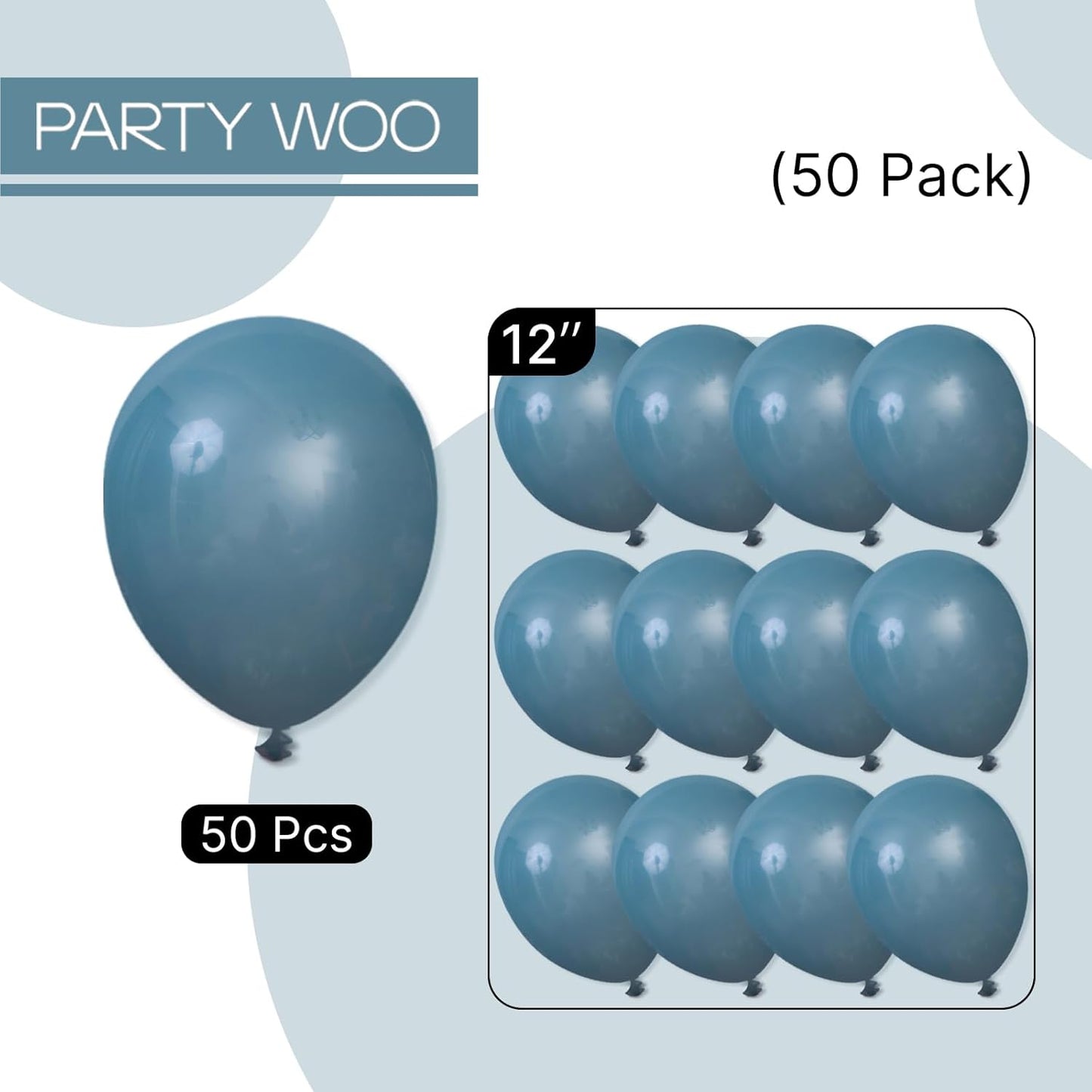 PartyWoo Slate Blue Balloons - 50pcs 12 Inch Navy & Dusty Blue Boho Balloons for Celebrations