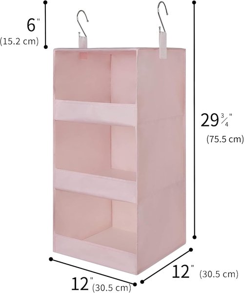Granny Says 3-Shelf Hanging Closet Organizer - Collapsible Nursery Shelves, Pink, 29.5" H X 12" W X 12" D