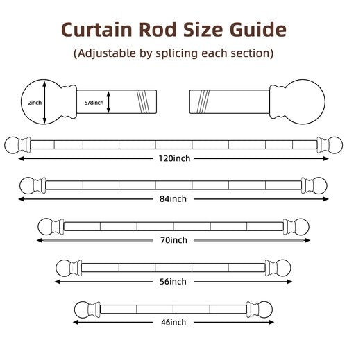 SMODBRODRE Black Curtain Rods for Window 28 to 48, 5/8 inch Small Decorative Curtain Rod Set with Brackets