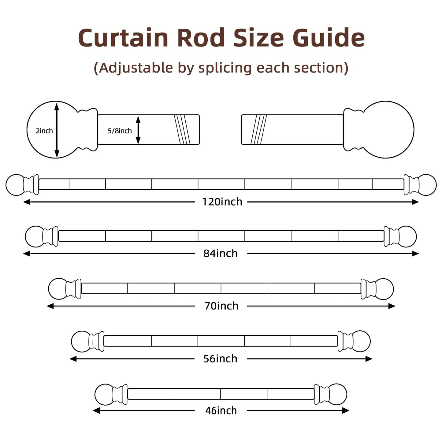 SMODBRODRE Curtain Rods for Window 32 and 48, White 5/8 inch Splicing Single Window Curtain Rod Set with Brackets