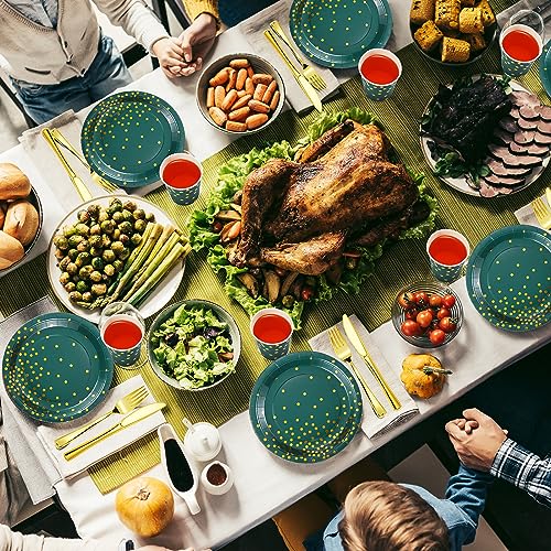 560Pcs Green and Gold Party Supplies Set for 80 Guests - Plates Cups Napkins Cutlery