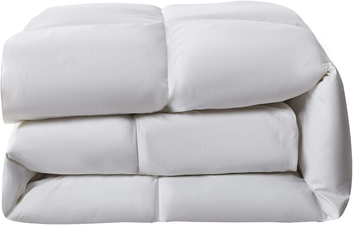 Serta Goose Feather Down Comforter - Hotel Luxury Hypoallergenic Twin Size Duvet Insert | 100% Cotton, 68 x 90 Inch, White