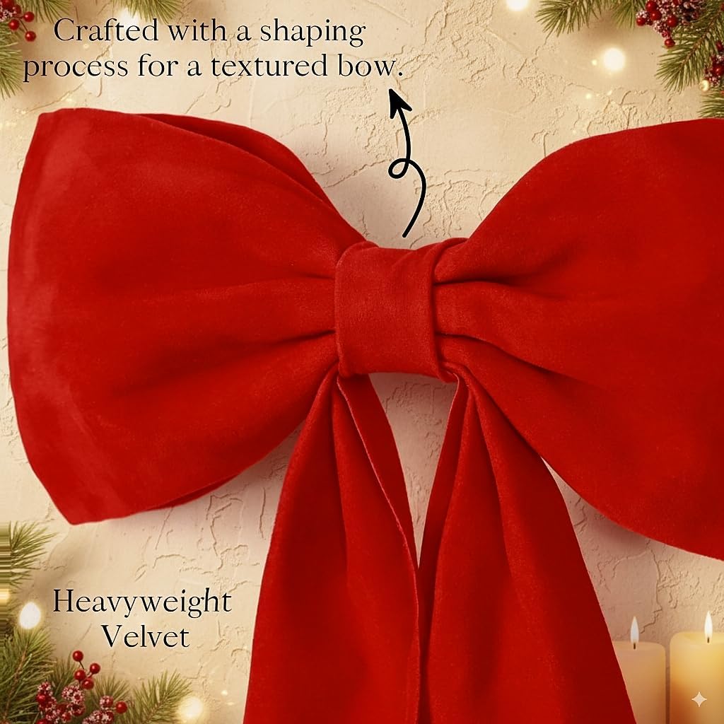 Regine Switzerland Large Ruby Red Velvet Bow - 50 x 20 Inch Christmas & Wedding Decor | Heavyweight Design