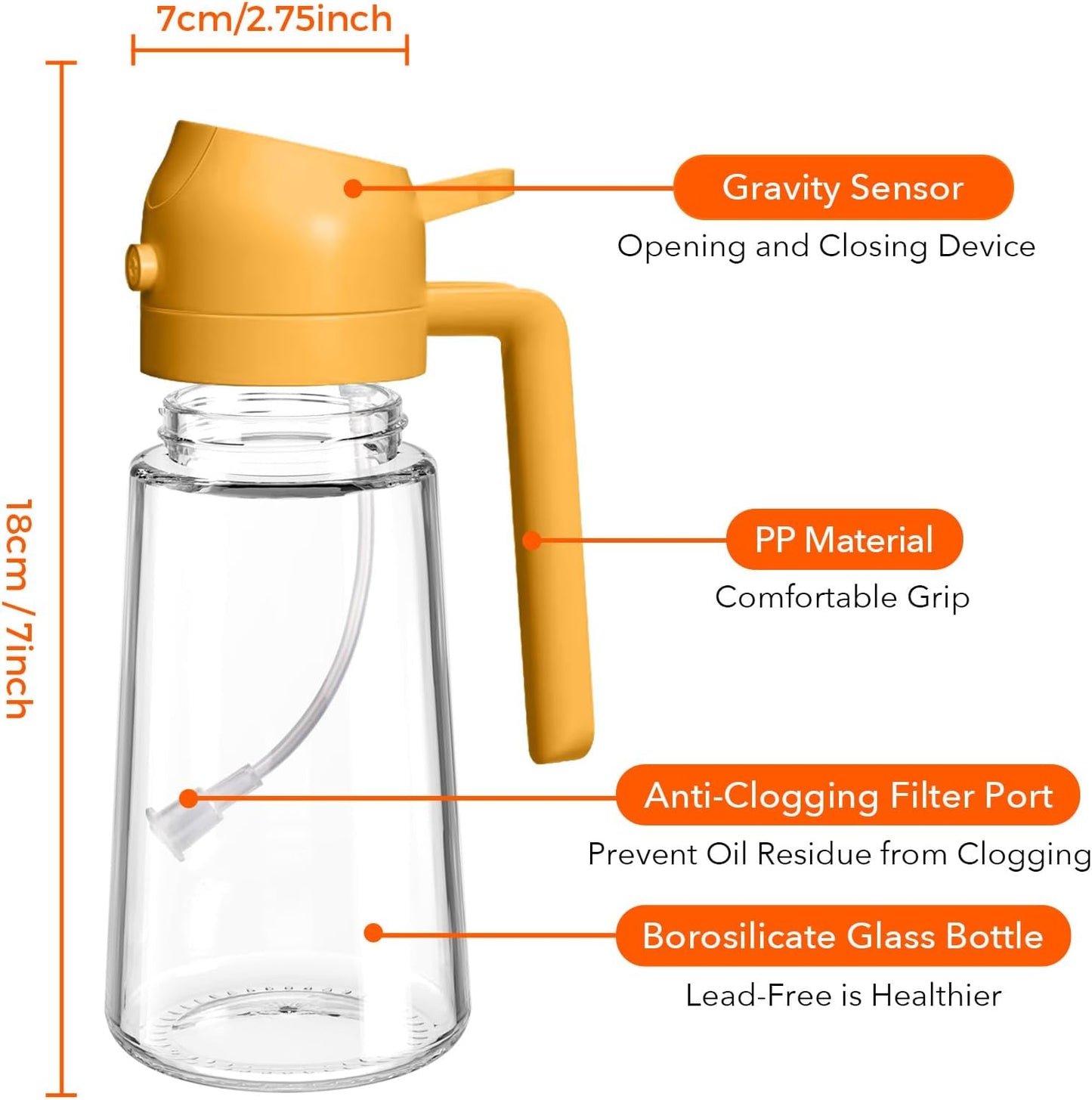 YARRAMATE Glass Olive Oil Sprayer - 16oz Premium Food Grade Dispenser with Portion Control | Orange