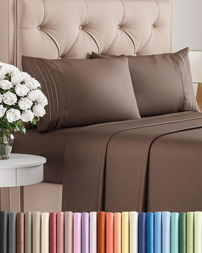 Queen Size 4 Piece Sheet Set - Ultra-Soft Cooling Bed Sheets | Hotel Luxury Bedding - Deep Pockets - Brown