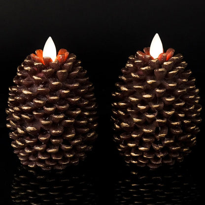 Wondise Flameless Candles - Battery Operated Real Wax Pine Cone Design with Timer | Set of 2, Brown (D3.5 x H4.7 Inch)