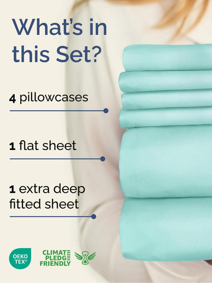 Skiennix Extra Deep Queen Sheet Set | 6-Piece Breathable Cooling Bedding - Soft, Wrinkle-Free Spa Blue