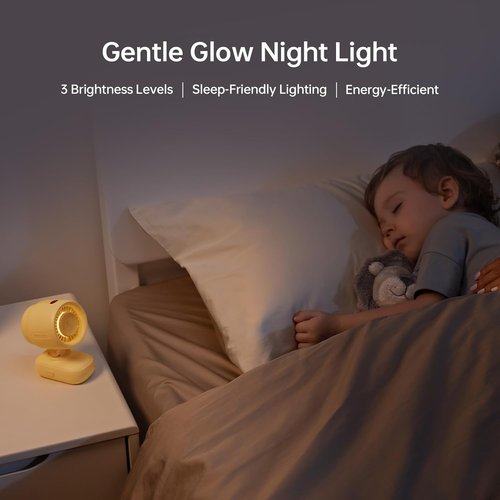 JISULIFE Stroller Fan - Compact & Stylish 38H Cooling with Soft Night Light | Detachable for Stroller, Desk, or Nursery (Yellow)