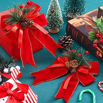 Syhood 6 Pcs Christmas Velvet Bows for Tree Decor Red