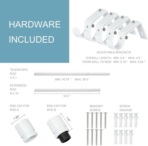 Byondeth Curtain Rod - Adjustable 16 to 170 Inches | 1 Inch Diameter with Aluminum End Cap, White