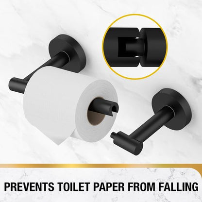 HITSLAM Toilet Paper Holder - Matte Black Double Post Pivoting Design | SS304 Stainless Steel Construction