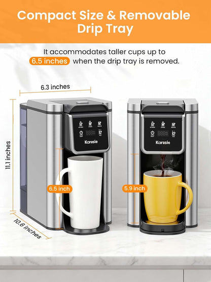 Skiennix K Cup Coffee Maker - Hot & Iced Brewing, 6-14 Oz Sizes, 50 Oz Removable Tank, Stainless Steel, Black