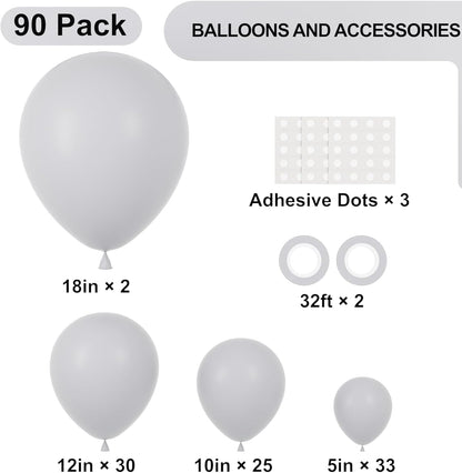 Voircoloria Gray Balloon Garland Arch Kit - 90 Pack in Pastel Grey | 18/12/10/5 Inch for Weddings, Graduations & More