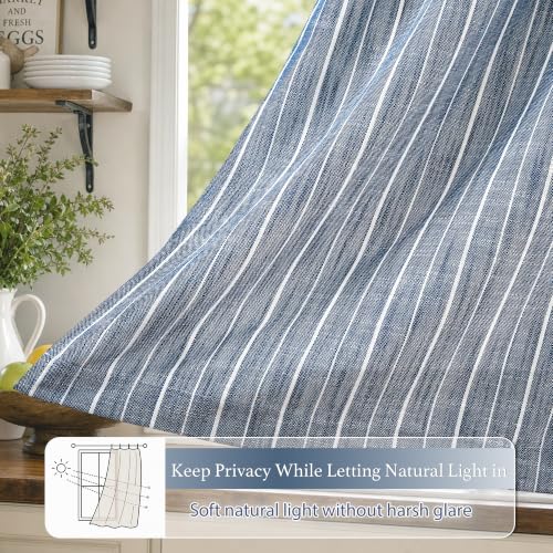 Hygge Navy Striped Tier Kitchen Curtains 26W x 36L, Set of 2
