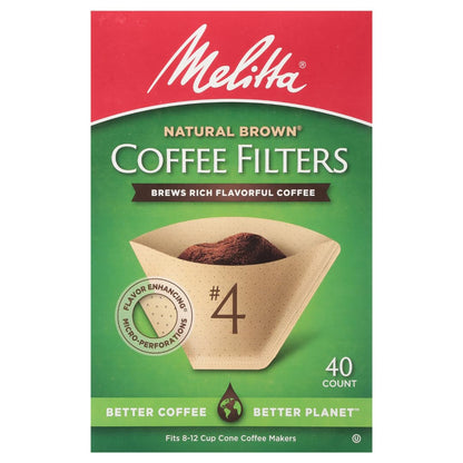 Melitta #4 Cone Coffee Filters - Natural Brown, 480 Total Filters | Fits 8-12 Cup Makers, Compostable & Tear-Resistant