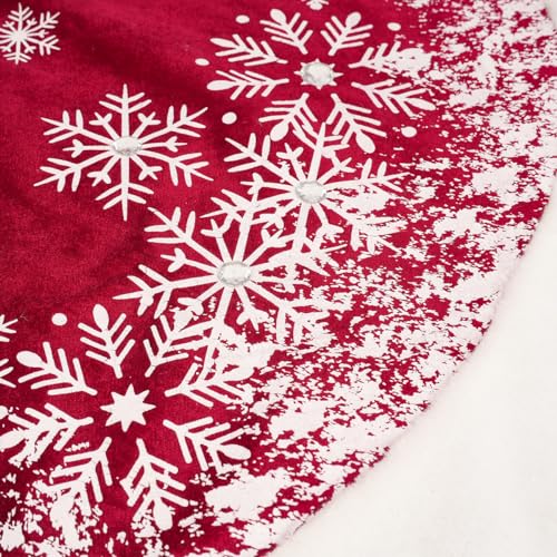 Christmas Tree Skirt 48 Inch Velvet with Faux Fur Snowflakes Holiday Decor