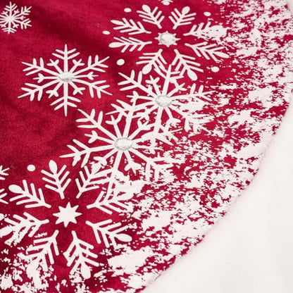 Christmas Tree Skirt 48 Inch Velvet with Faux Fur Snowflakes Holiday Decor