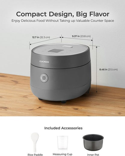 CUCKOO Micom Rice Cooker - 6-Cup Uncooked | 12-Cup Cooked | Nonstick Pot, 9 Menu Options, Fuzzy Logic, Gray