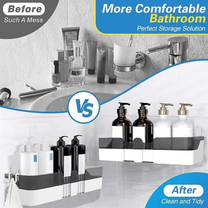 Skiennix Shower Caddy - Separable Organizer with Soap Dish & Hooks | No-Drill Double Layer Shelf (Black)