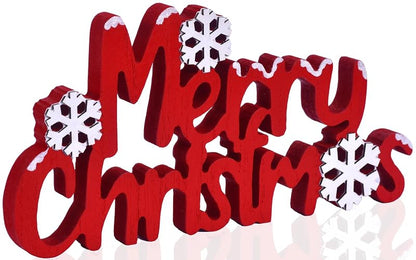 Red Merry Christmas Sign - Freestanding Wooden Tabletop Decor with 3D Snowflakes (Variation: Red)