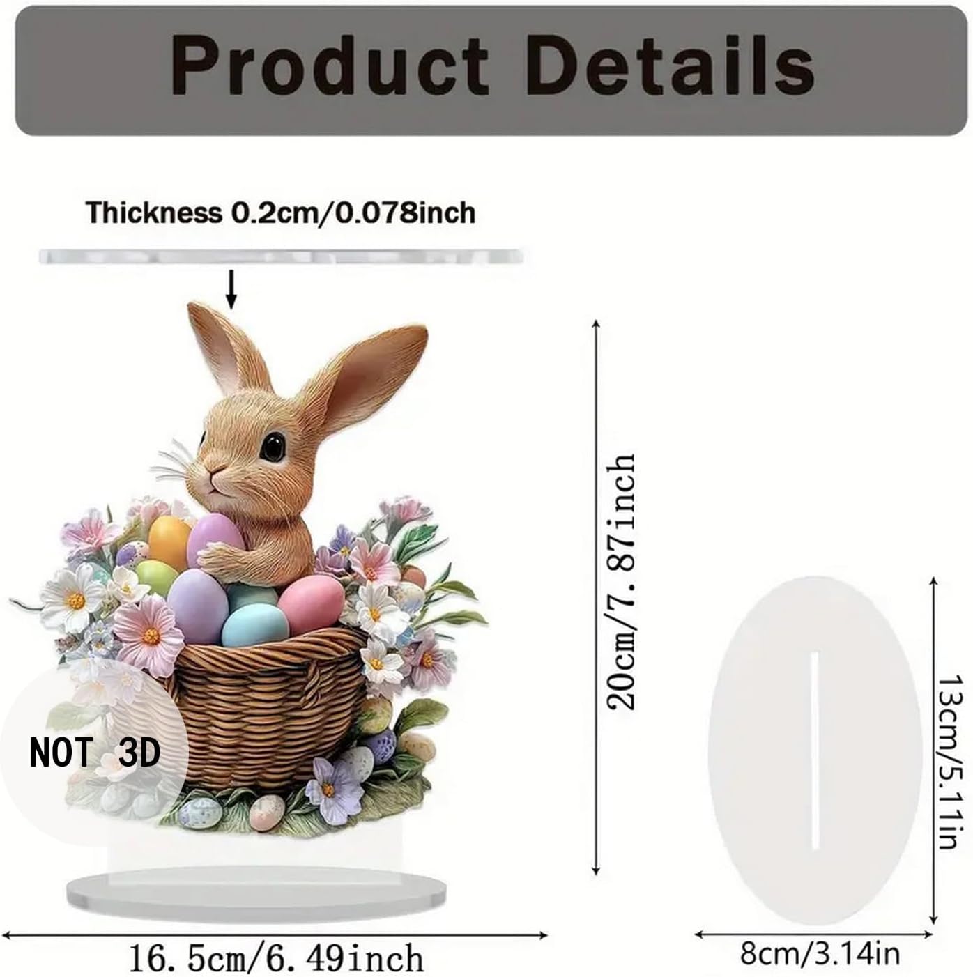 Skiennix Easter Decorations - 2D Flat Acrylic Bunny & Egg Ornaments for DIY Crafts | Cute Rabbit Desktop Decor
