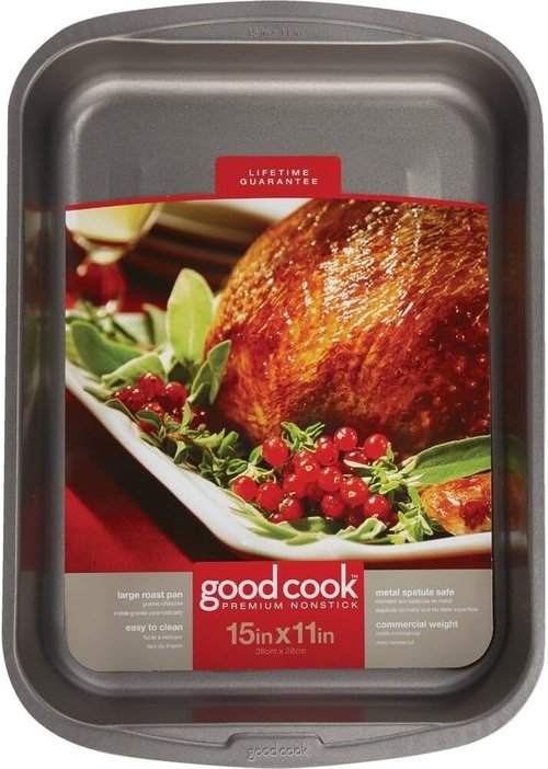 Goodcook Everyday Nonstick Roast Pan - Metal Utensil-Safe & Easy Clean | 11.5x15.5-Inch, Silver