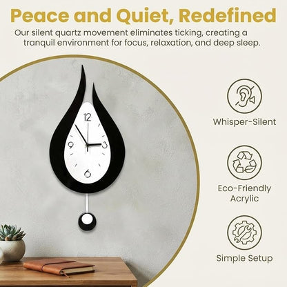 Battery Wall Clock with Pendulum 9.4x21.4 Inch – Black Variation