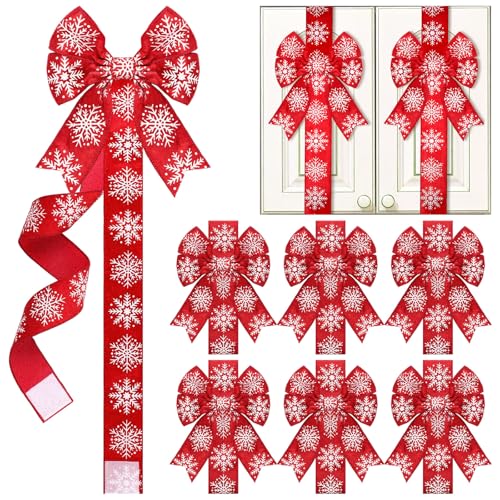 Christmas Velvet Snowflake Bow Decor - Red 6 Pcs Cabinet & Door Decoration