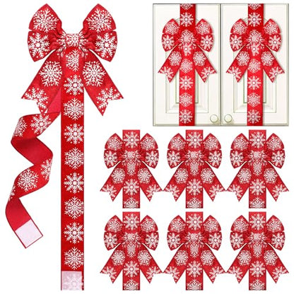 Christmas Velvet Snowflake Bow Decor - Red 6 Pcs Cabinet & Door Decoration