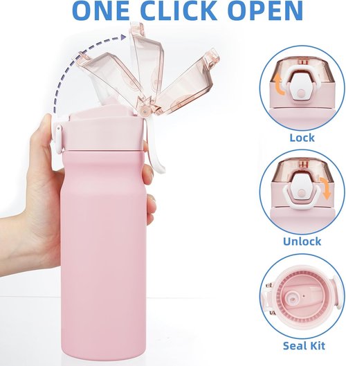 BJPKPK Insulated Water Bottle - 18oz Stainless Steel Flask with Straw & Leak-Proof Lid | Light Pink