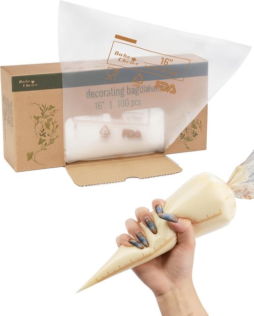 Bake Choice 16-Inch Large Piping Bags - 100PCS Thickened Disposable Anti-Burst Frosting Bags for Cake & Cookie Decorating