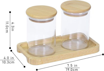 INIUNIK Qtip Holder - 2 Pack Glass Apothecary Jars with Lids for Bathroom Organization | Cotton Ball & Swab Storage
