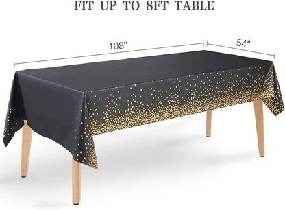 Black and Gold Plastic Tablecloth by [Brand Name] - 54" x 108" Disposable Rectangular Cover for Parties & Events