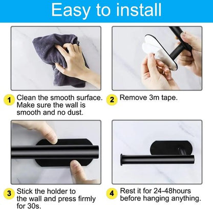 Toilet Paper Holder Self Adhesive, Premium Thicken Stainless Steel Rustproof Adhesive Toilet Roll Holder no Drilling for Bathroom, Kitchen, Washroom Black