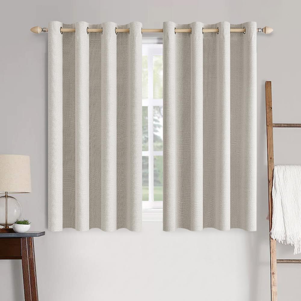 MIULEE Blackout Curtains - 100% Thermal Insulated Linen Textured Drapes | Cream White, 52 x 63 Inch (2 Panels)