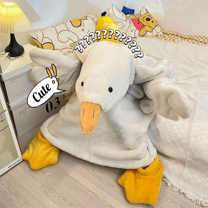 Goose Duck Wearable Hoodie Blanket with Sleeves and Included Shoes - Medium