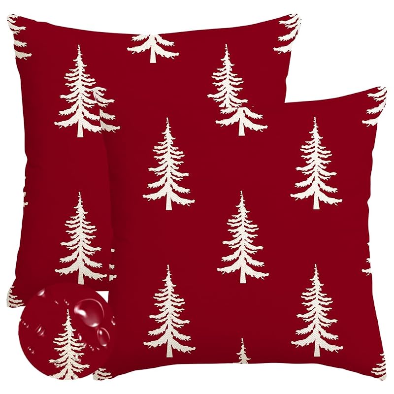 Christmas Pillow Covers 20x20, Red, Pack of 2 - 100% Polyester, Front Pattern