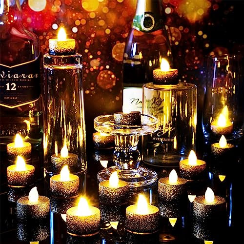 Retisee 48 Pack Flameless LED Tea Lights - Gold & Black, 1.65 Inch