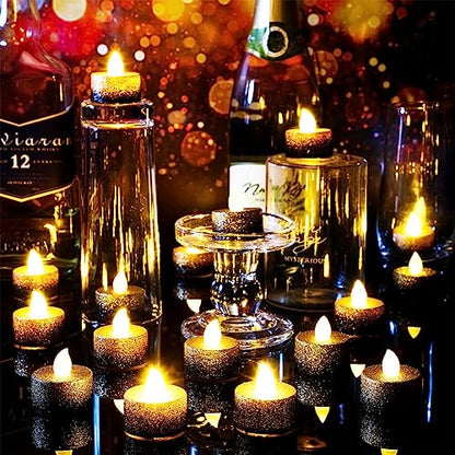 Retisee 48 Pack Flameless LED Tea Lights - Gold & Black, 1.65 Inch