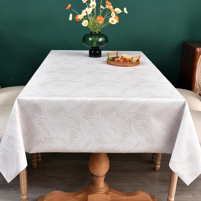 Zobesta Vinyl Tablecloths for Rectangle Tables, Heavy Duty Vinyl Tablecloth Vinyl Table Cover Table Cloth Rectangle Table for Kitchen and Outdoor (Beige Leaves, 55 x 102 Inch, 8-10 Seats)