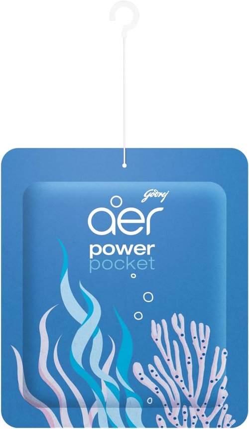 Godrej Aer Power Pocket Bathroom Fragrance - Sea Breeze Scent | 10g, 6-Pack, Blue
