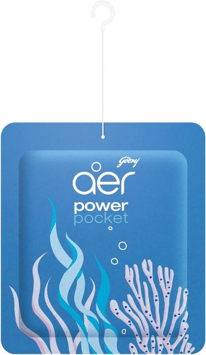 Godrej Aer Power Pocket Bathroom Fragrance - Sea Breeze Scent | 10g, 6-Pack, Blue